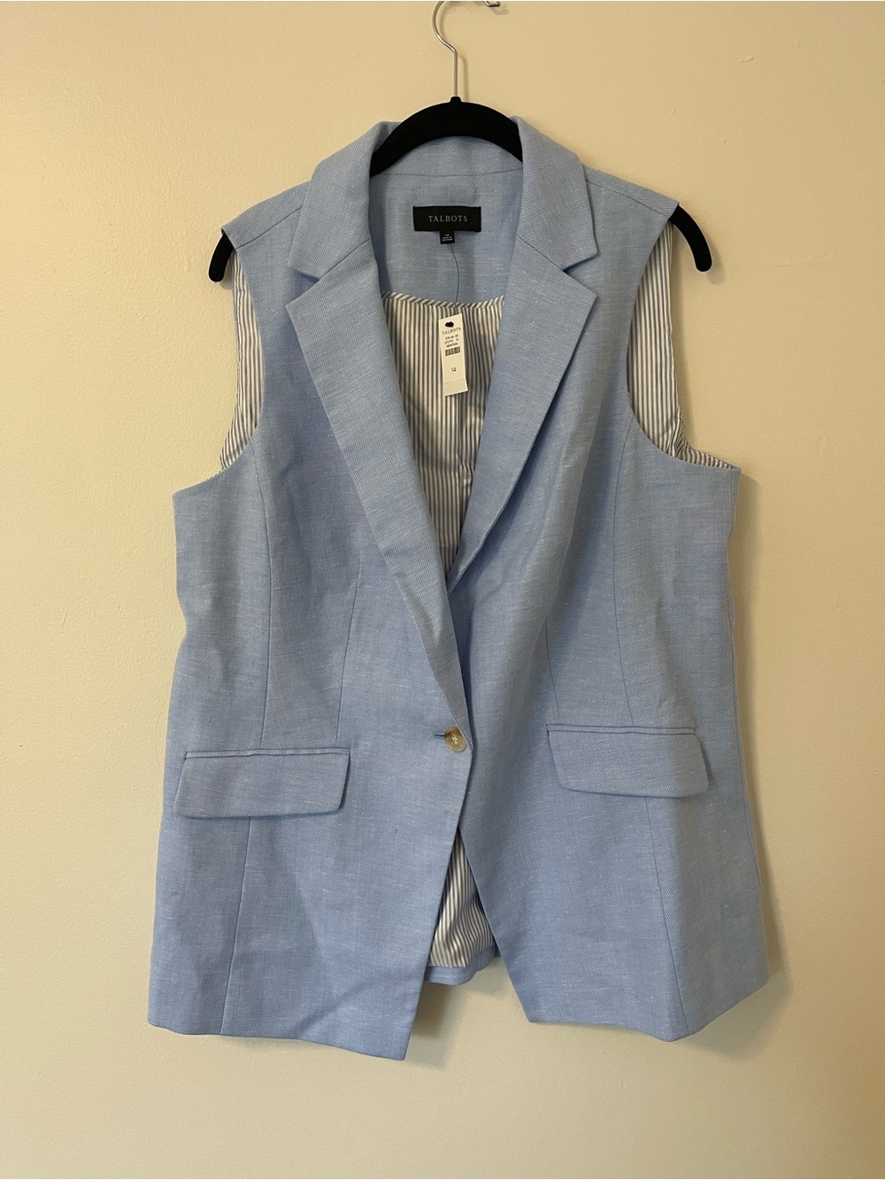 NWT Talbots Soft Sky Blue Sleeveless Blazer Vest